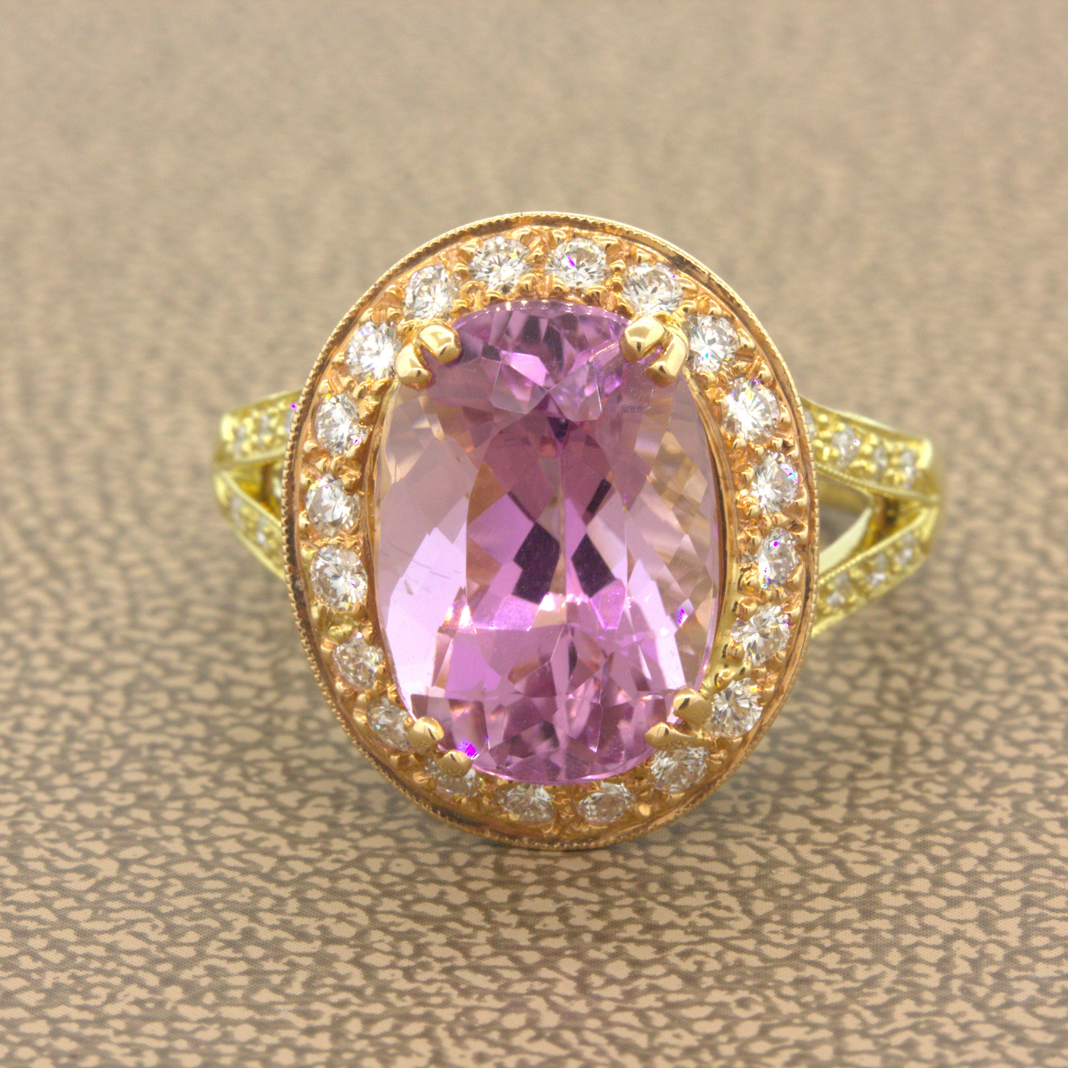 Kunzite Diamond Two-Tone Rose & Yellow Gold Ring