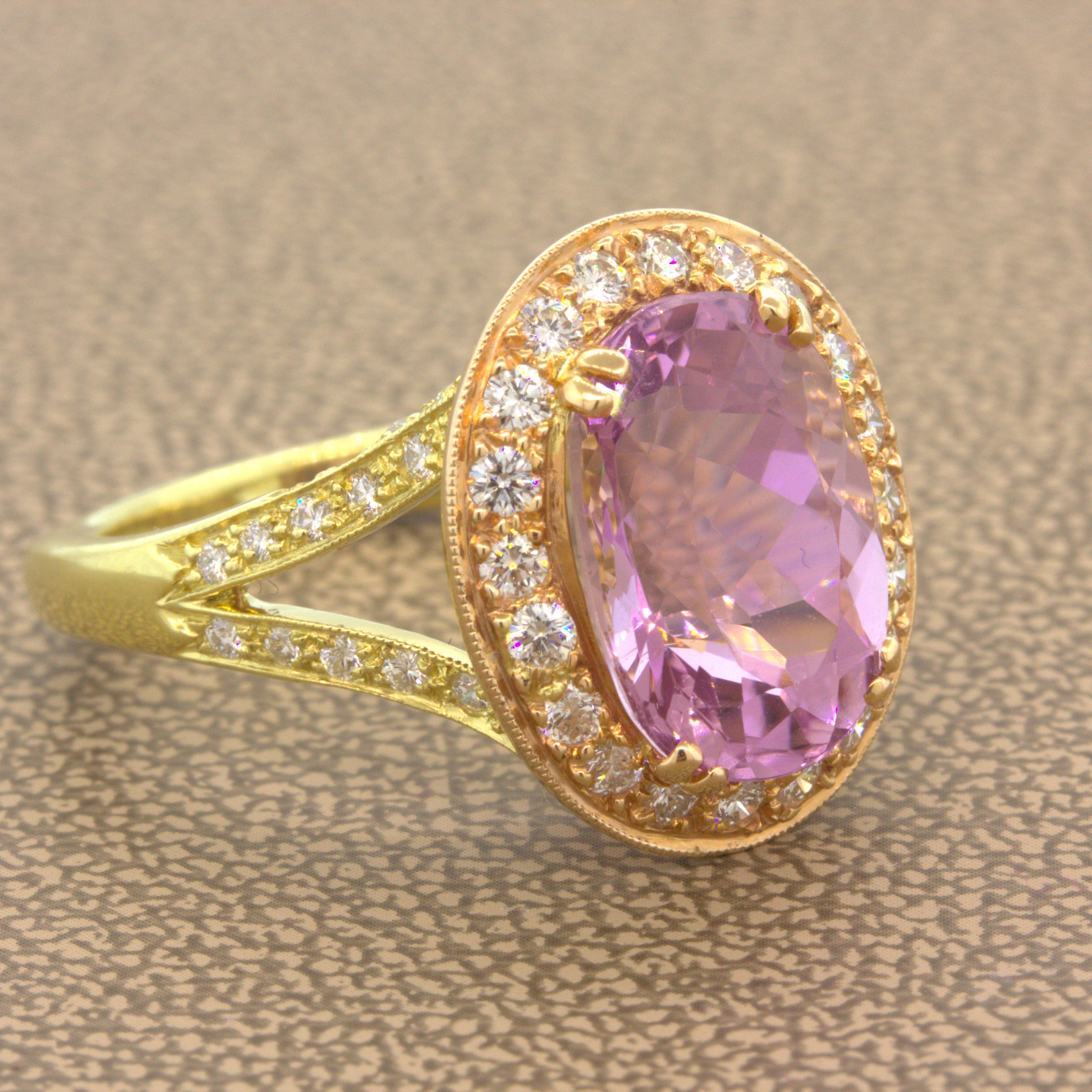 Kunzite Diamond Two-Tone Rose & Yellow Gold Ring