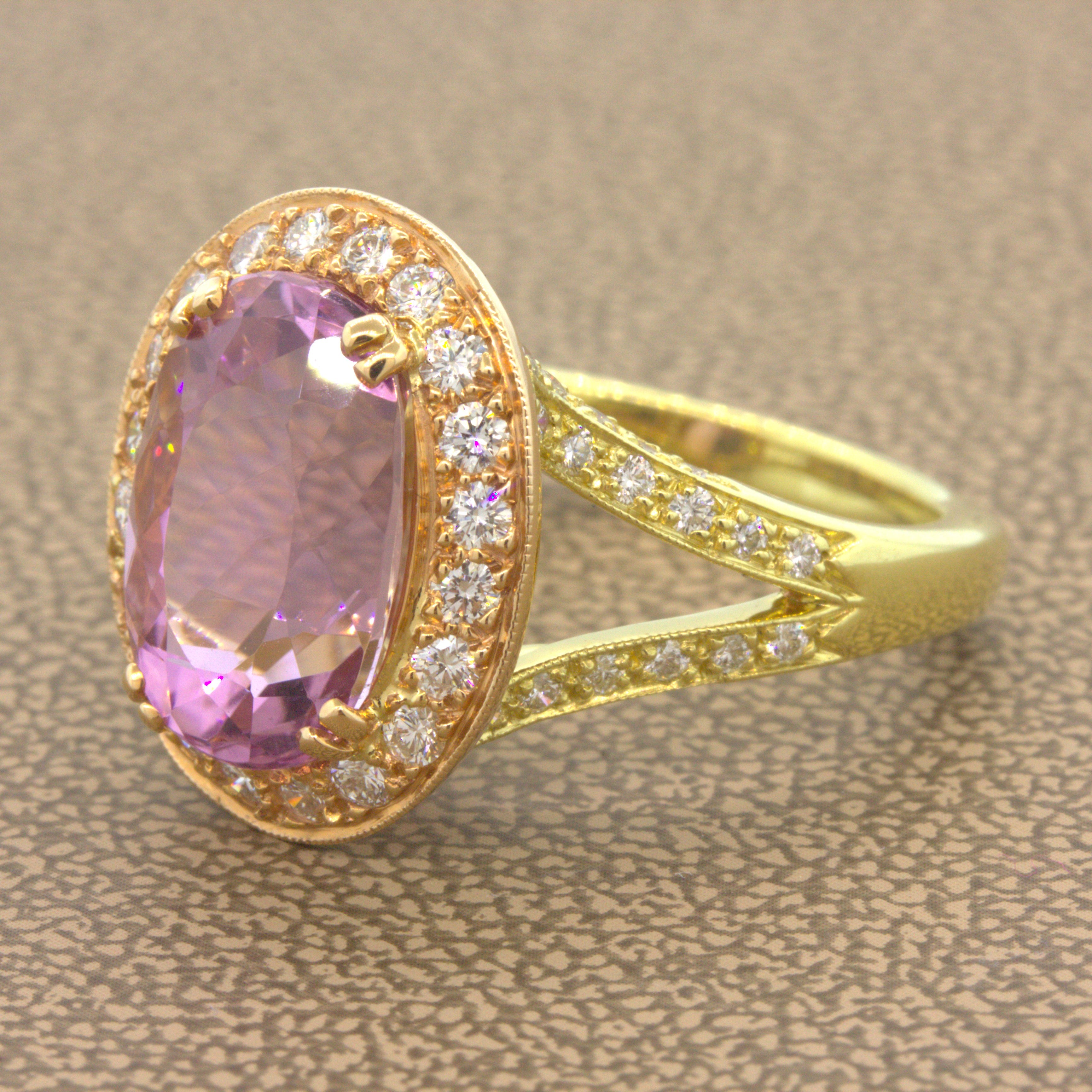 Kunzite Diamond Two-Tone Rose & Yellow Gold Ring