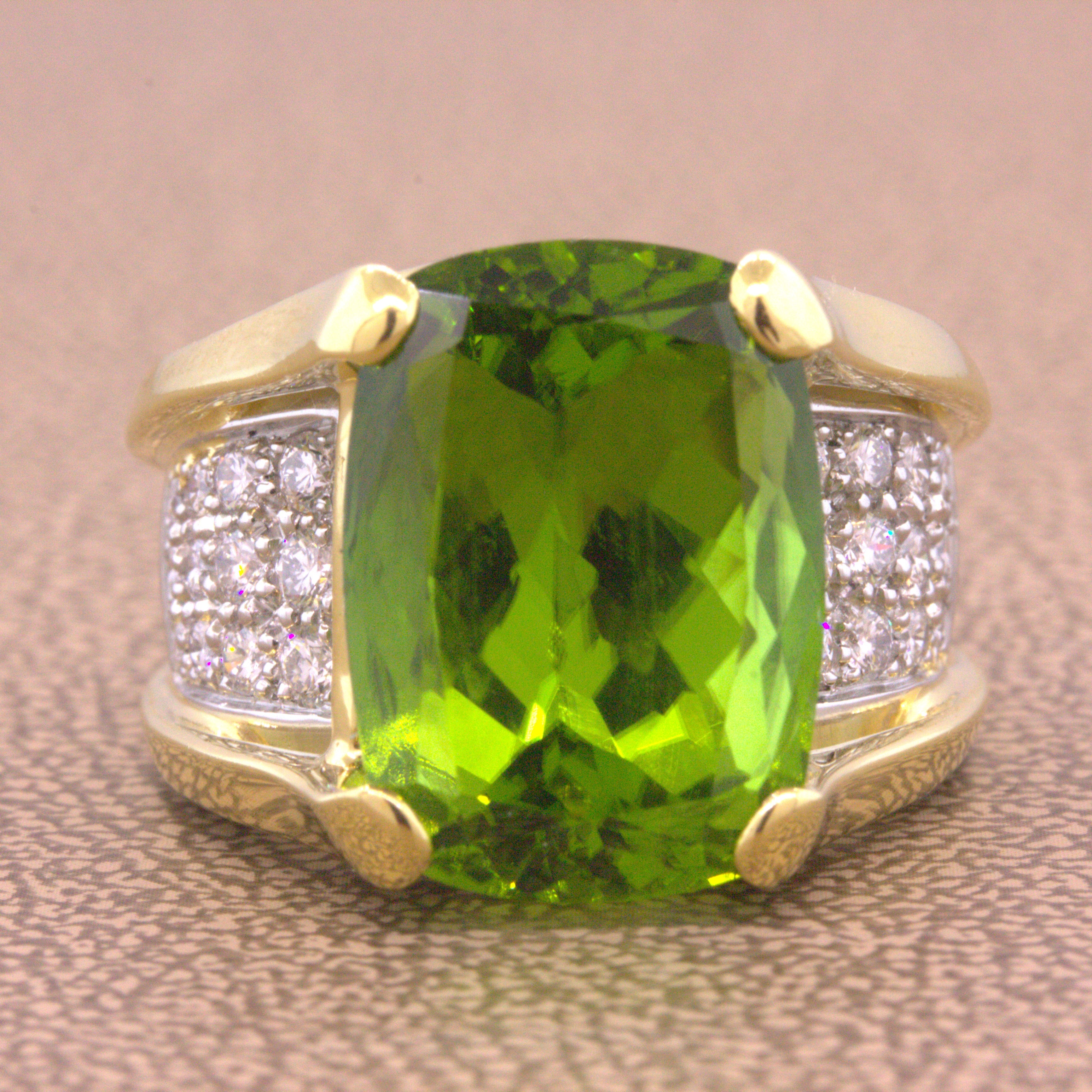 Peridot Diamond Gold & Platinum Two-Tone Cocktail Ring