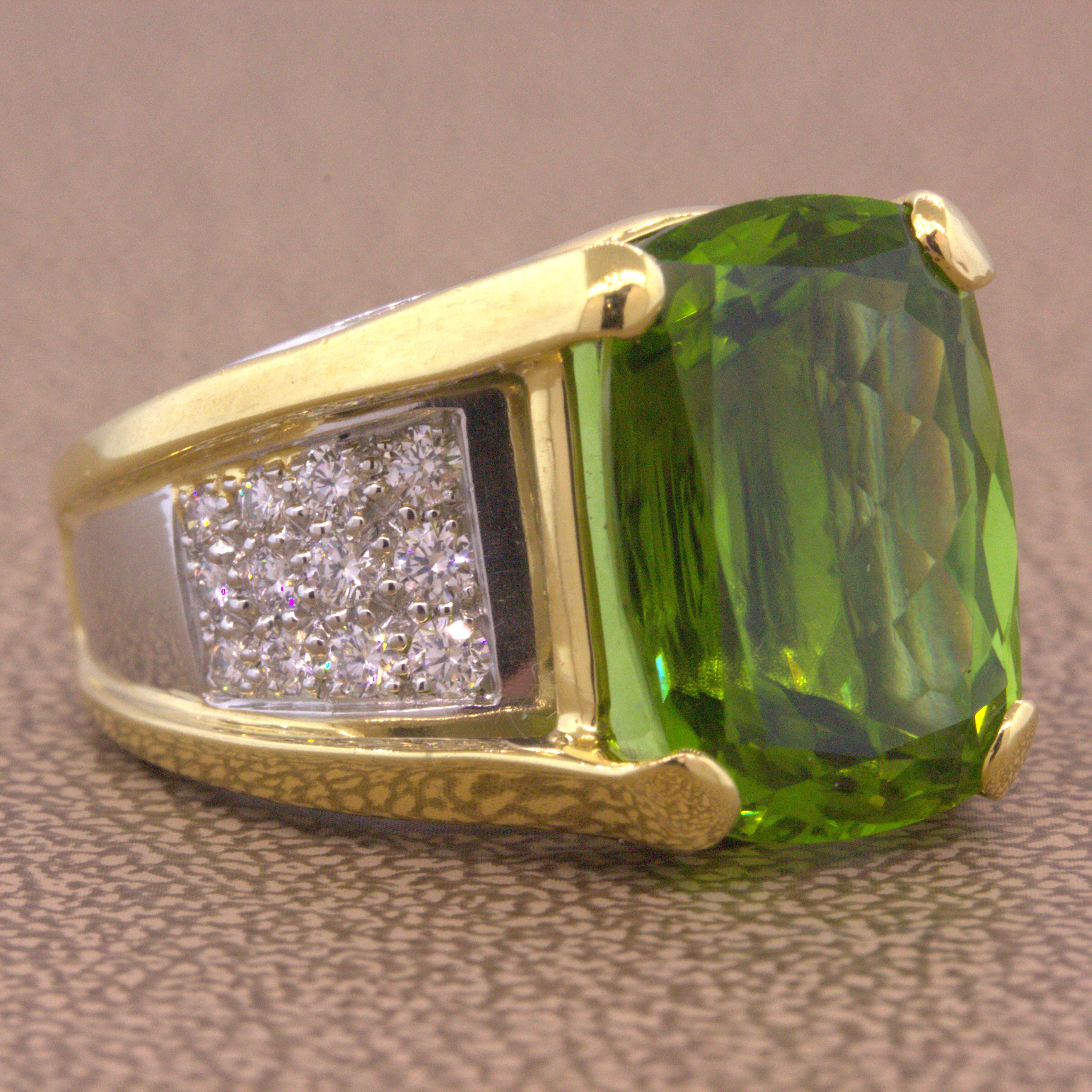 Peridot Diamond Gold & Platinum Two-Tone Cocktail Ring