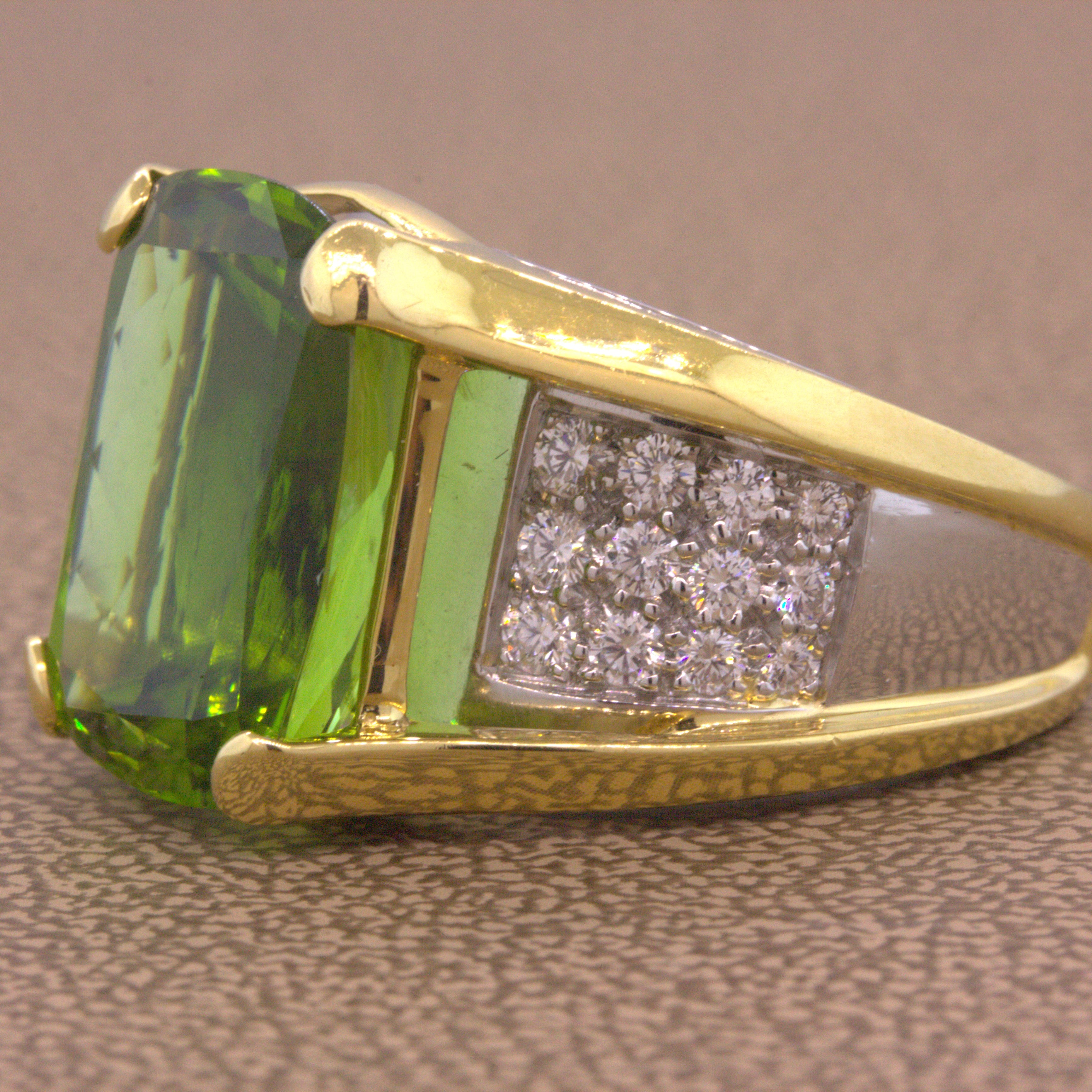 Peridot Diamond Gold & Platinum Two-Tone Cocktail Ring