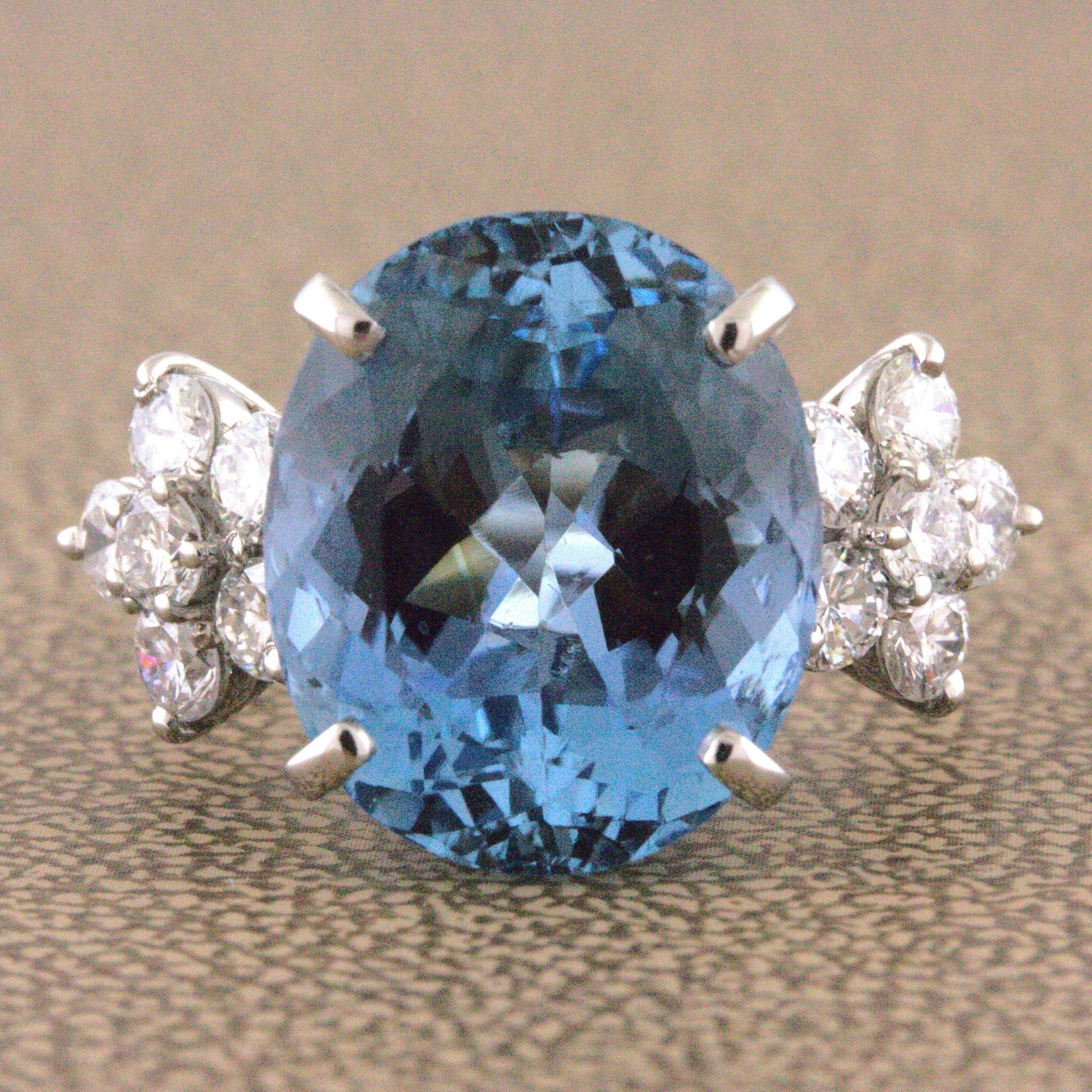 Magnificent Aquamarine Diamond Platinum Ring