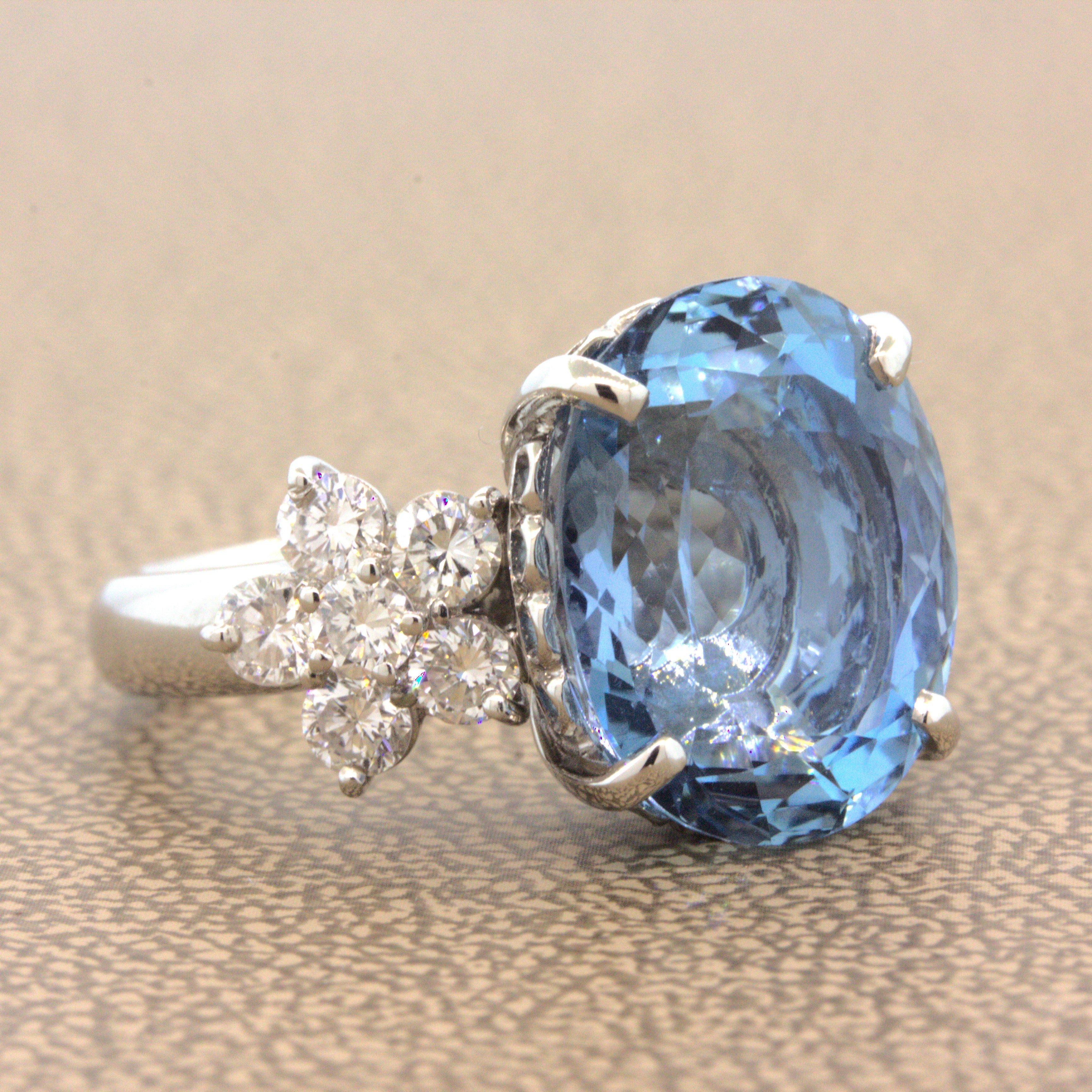 Magnificent Aquamarine Diamond Platinum Ring