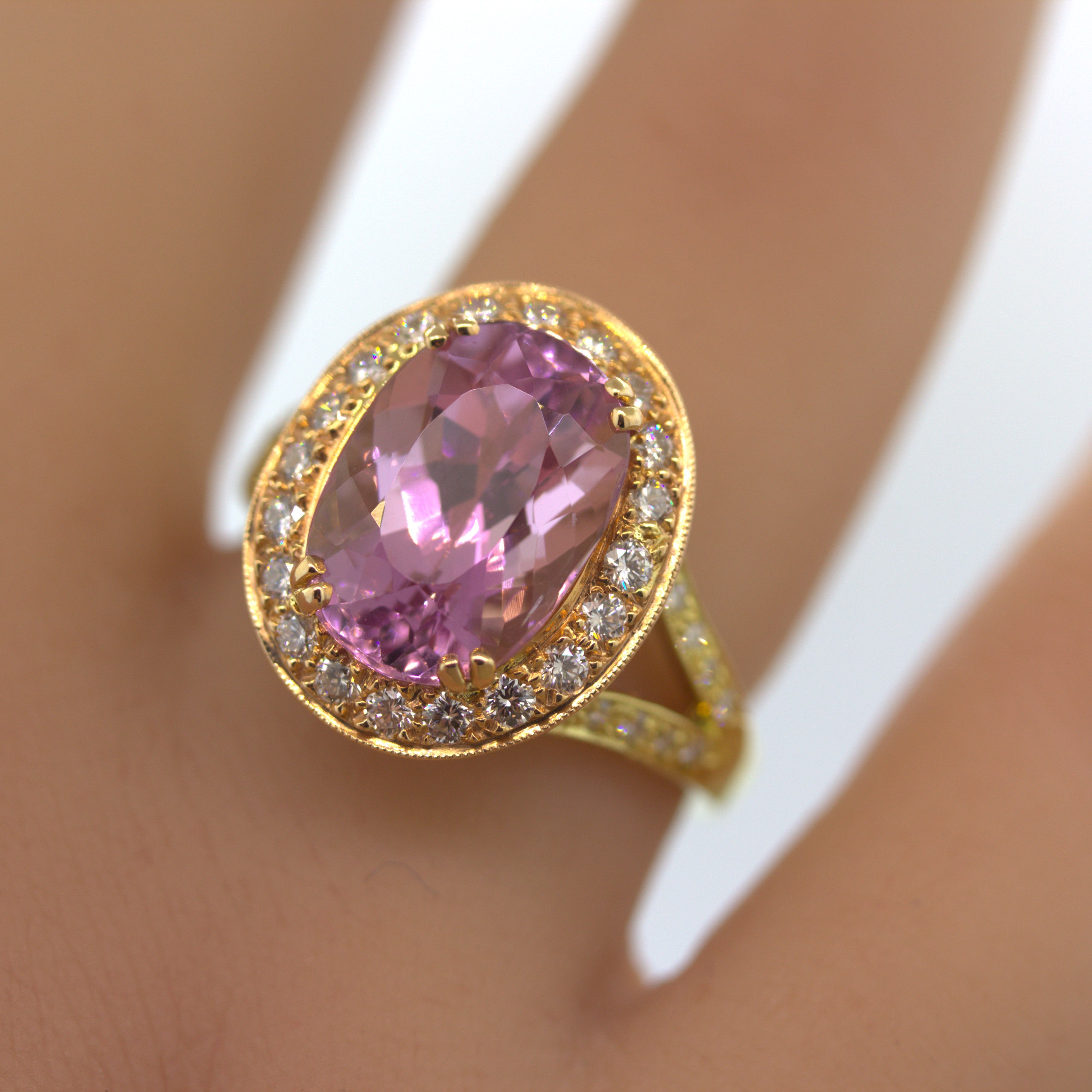 Kunzite Diamond Two-Tone Rose & Yellow Gold Ring