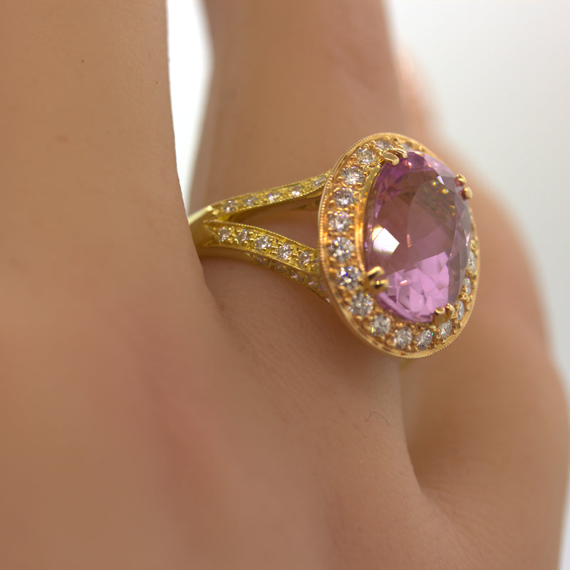 Kunzite Diamond Two-Tone Rose & Yellow Gold Ring