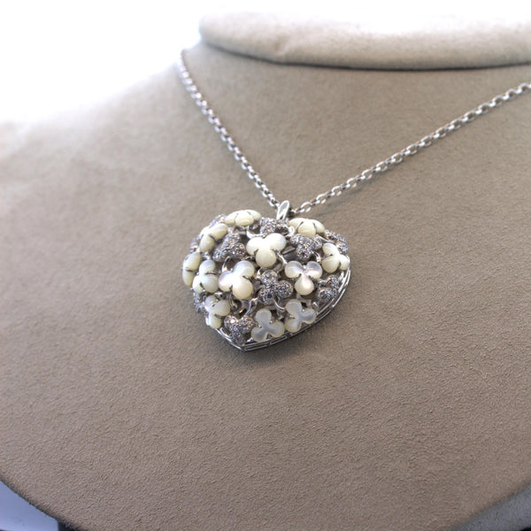 Diamond Mother-of-Pearl 18k White gold Heart Pendant