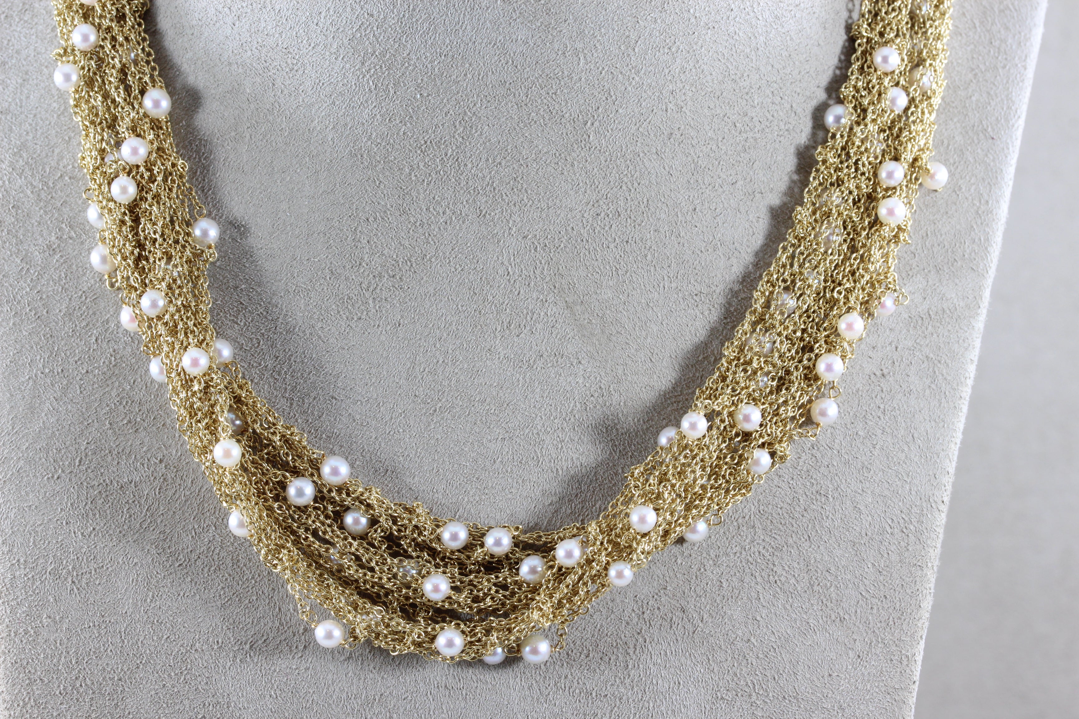 Italian Midcentury Seed Pearl Mesh Gold Necklace