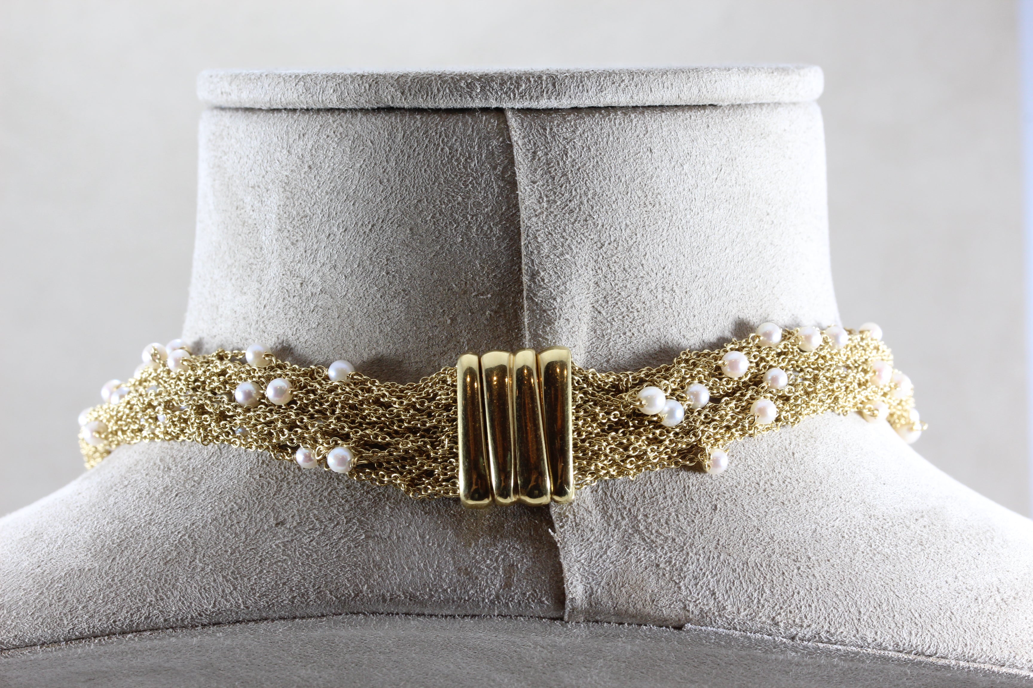 Italian Midcentury Seed Pearl Mesh Gold Necklace