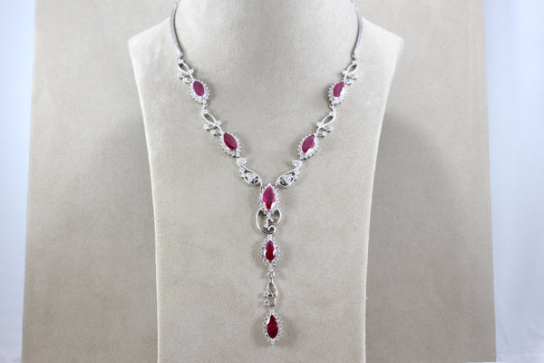 Ruby Diamond Gold Drop Necklace
