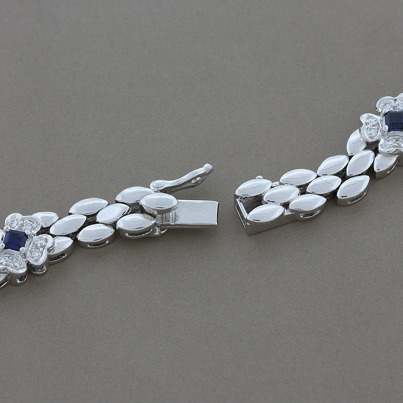 Blue Sapphire Diamond Platinum Necklace