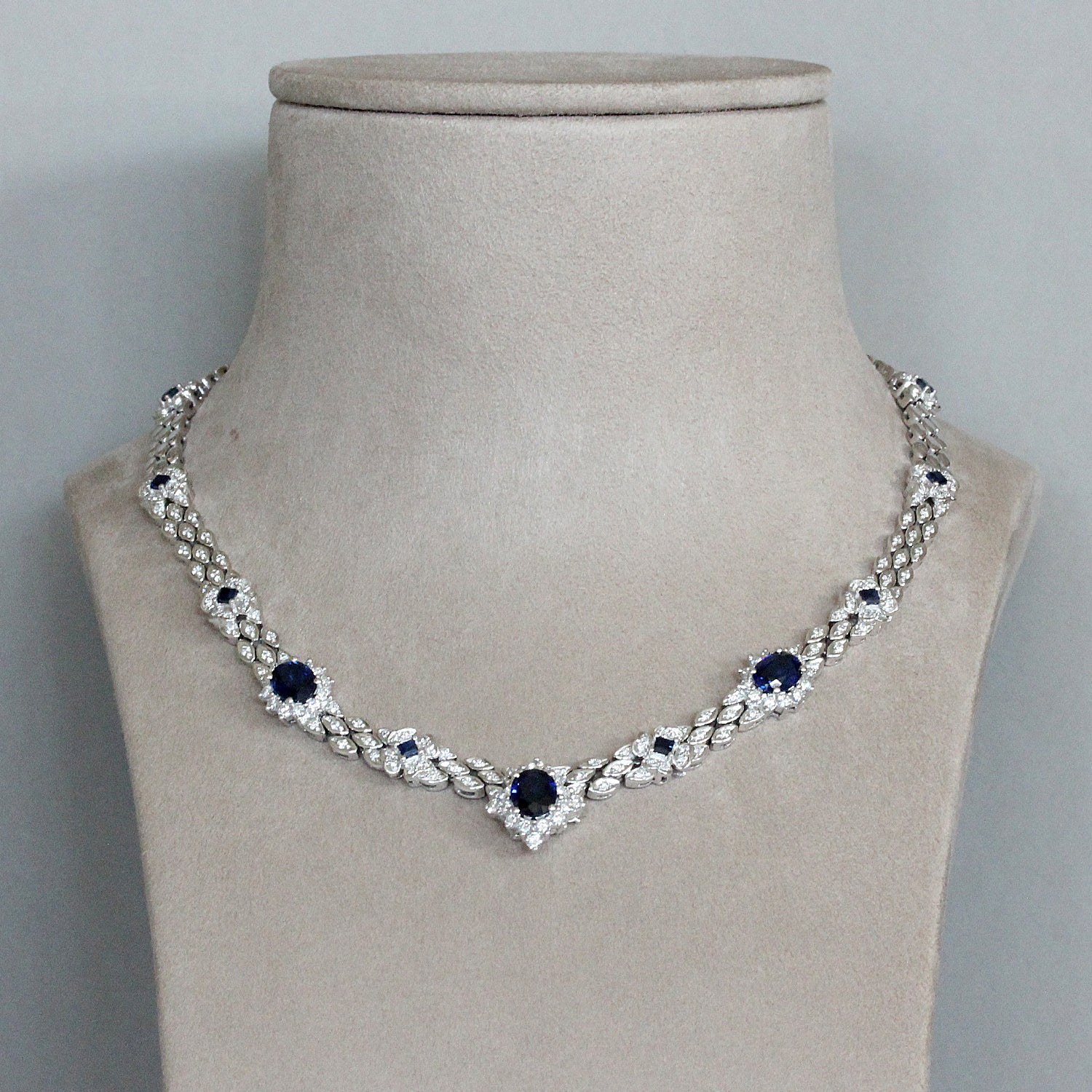 Blue Sapphire Diamond Platinum Necklace