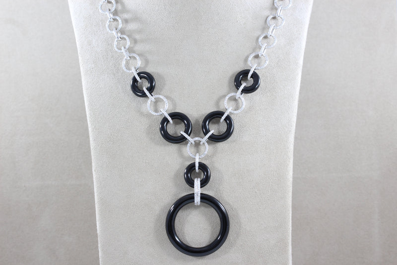 Diamond Black Onyx Gold Geometric Link Necklace