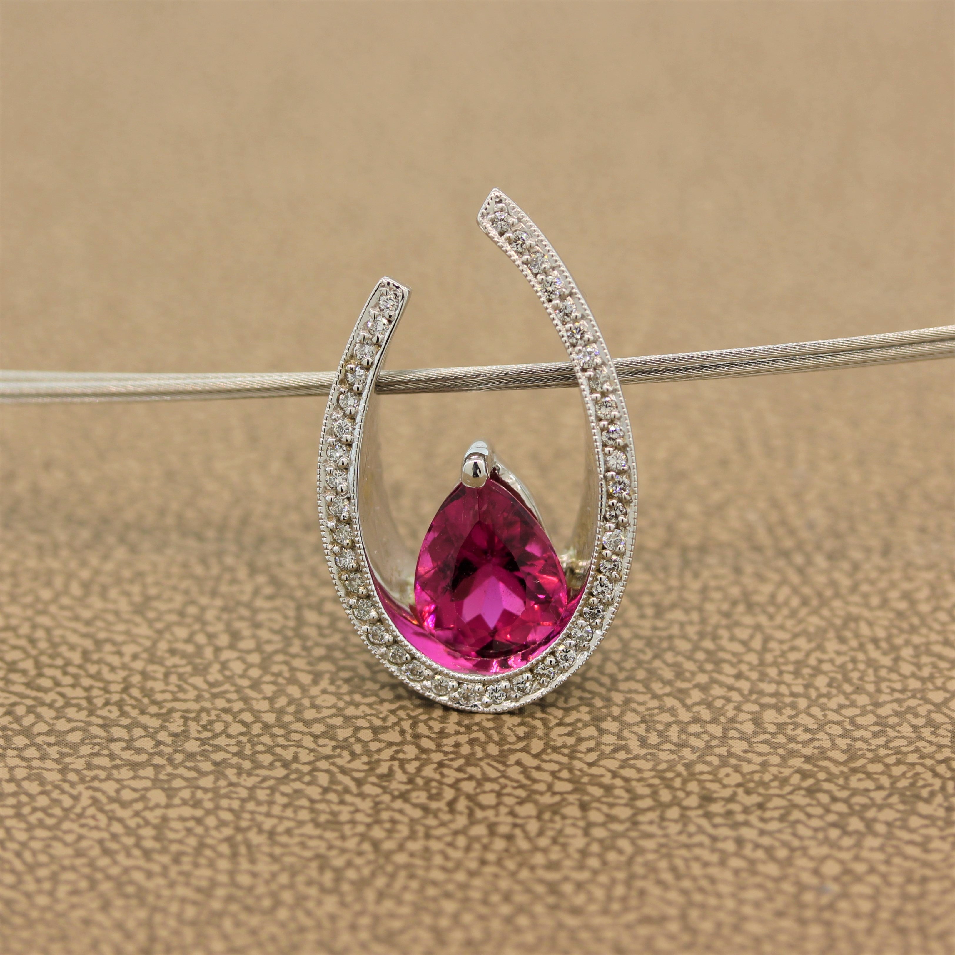 Pink Tourmaline Diamond Gold Slide Pendant