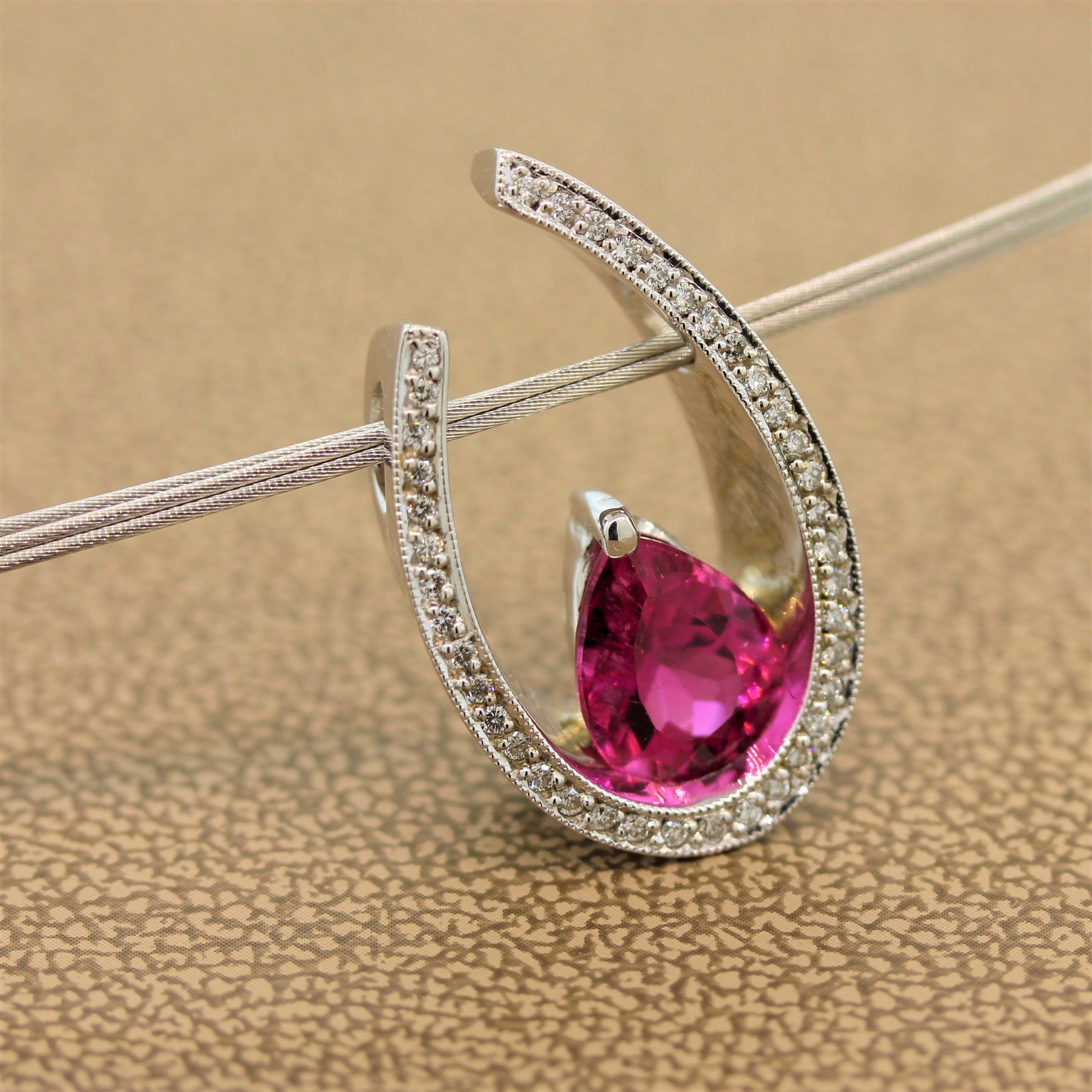 Pink Tourmaline Diamond Gold Slide Pendant