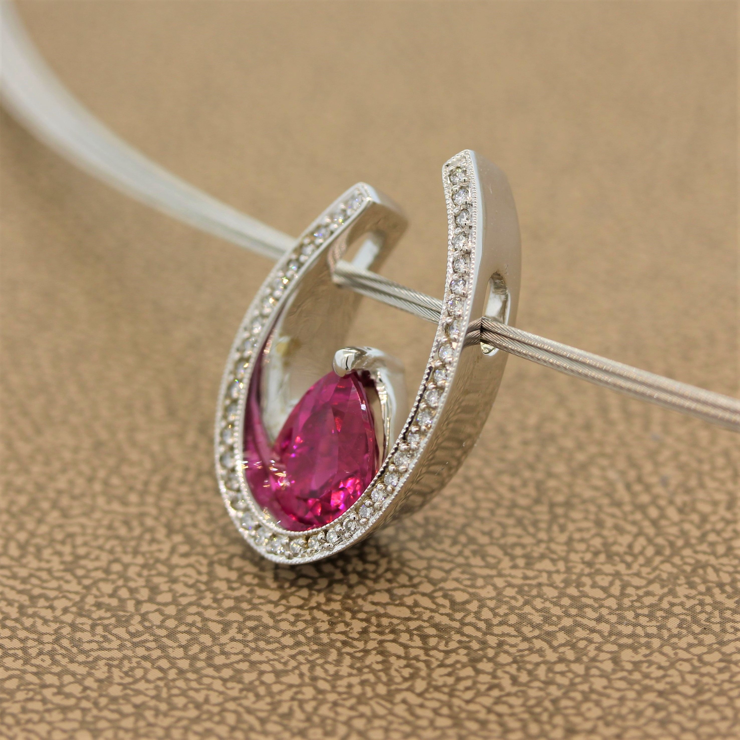 Pink Tourmaline Diamond Gold Slide Pendant