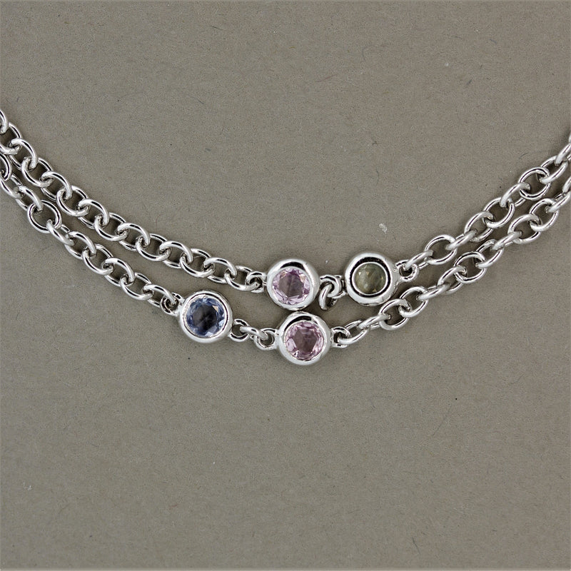 Diamond Onyx Sapphire Gold Chain Necklace, 60 inches