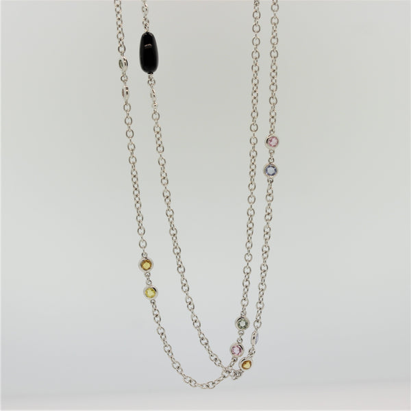 Diamond Onyx Sapphire Gold Chain Necklace, 60 inches