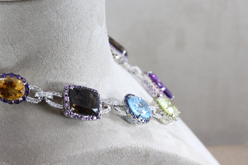 Multi-Color Gemstone Diamond Gold Necklace