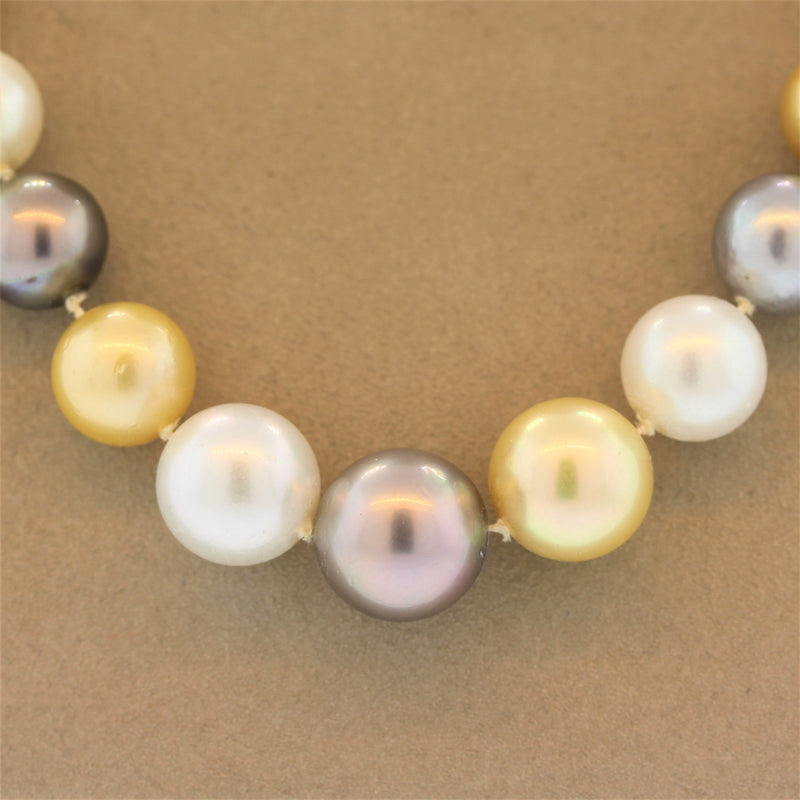 Multi-Color South Sea and Tahitian Pearl Diamond Gold Necklace