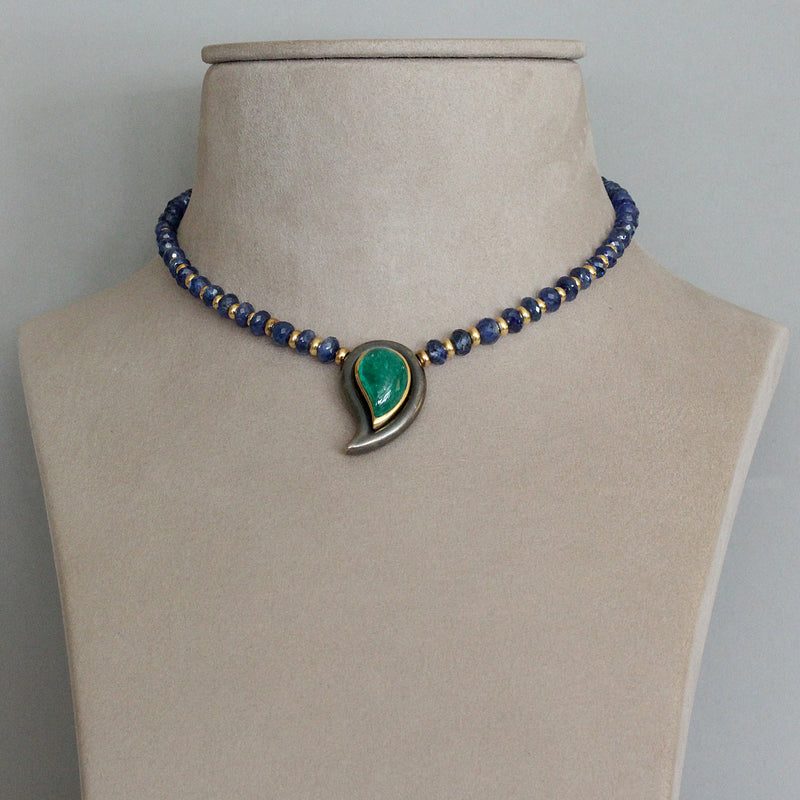 Poiray French Emerald Sapphire Gold Necklace