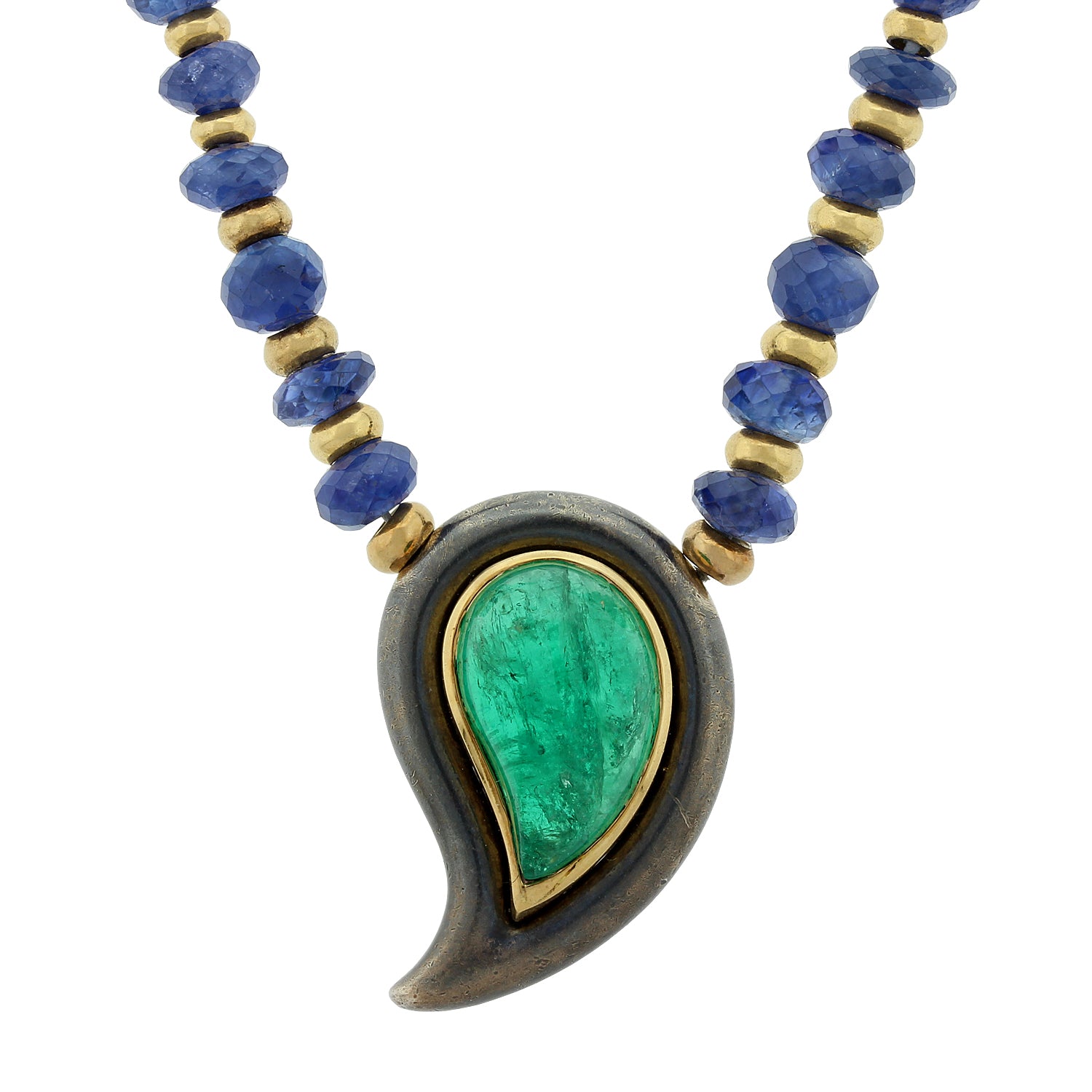 Poiray French Emerald Sapphire Gold Necklace