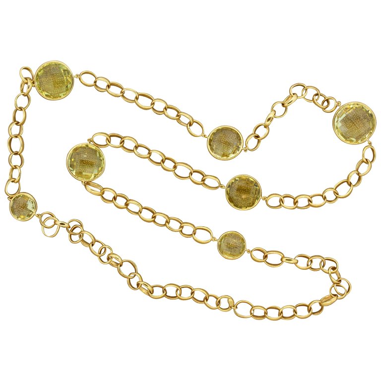 Italian Lemon Topaz Gold Hoop Link Necklace