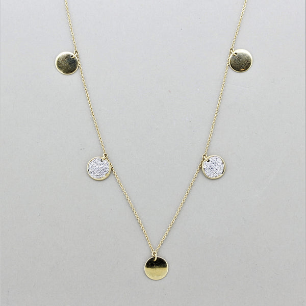 Long Diamond Gold Disk Necklace, 28 inches
