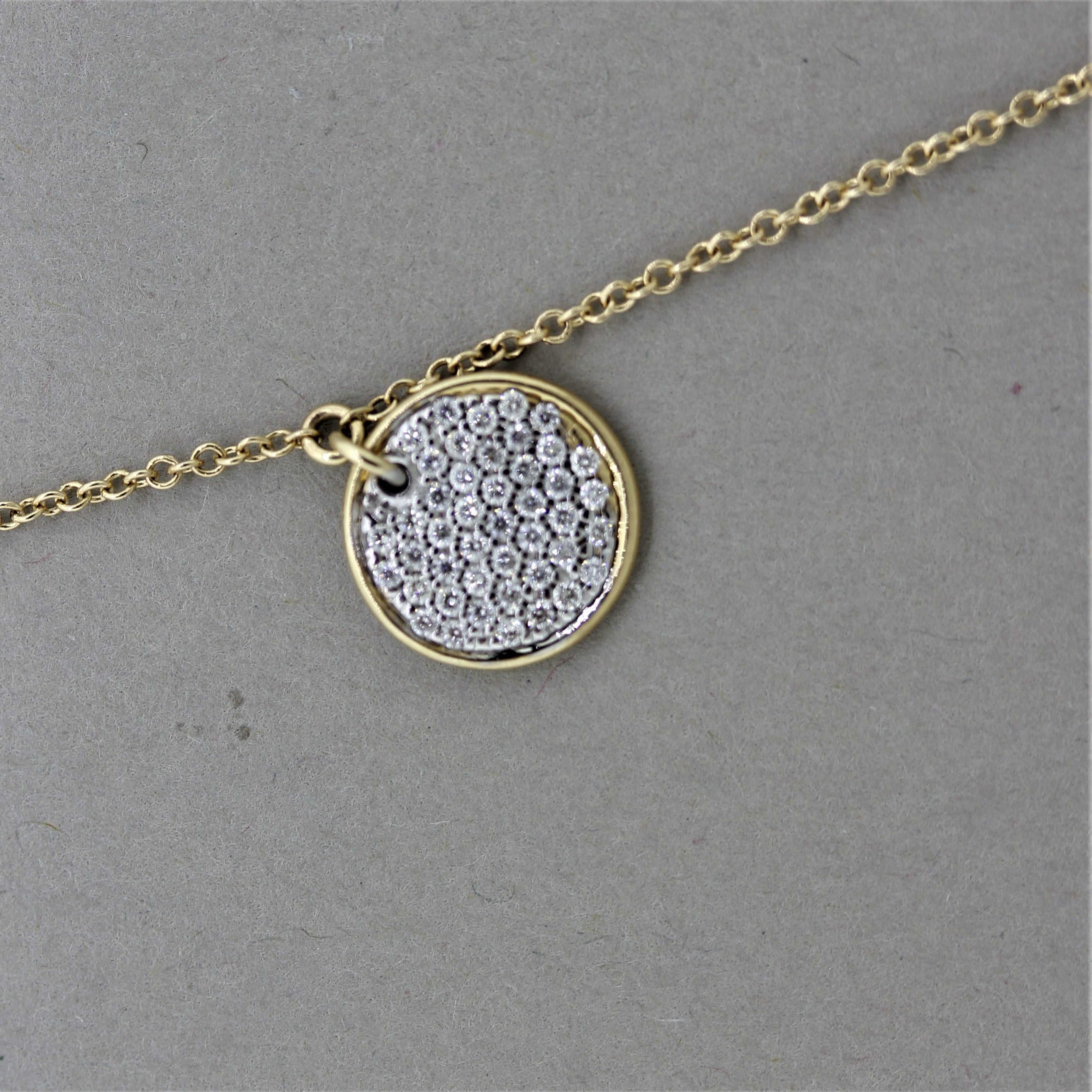 Long Diamond Gold Disk Necklace, 28 inches