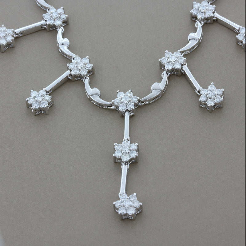 Diamond Flower Chandelier Drops Necklace