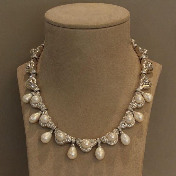 Akoya Pearl Diamond Gold Drop Necklace