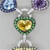 Multi-Color Gemstone Diamond Gold Heart Drop Necklace