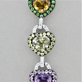 Multi-Color Gemstone Diamond Gold Heart Drop Necklace