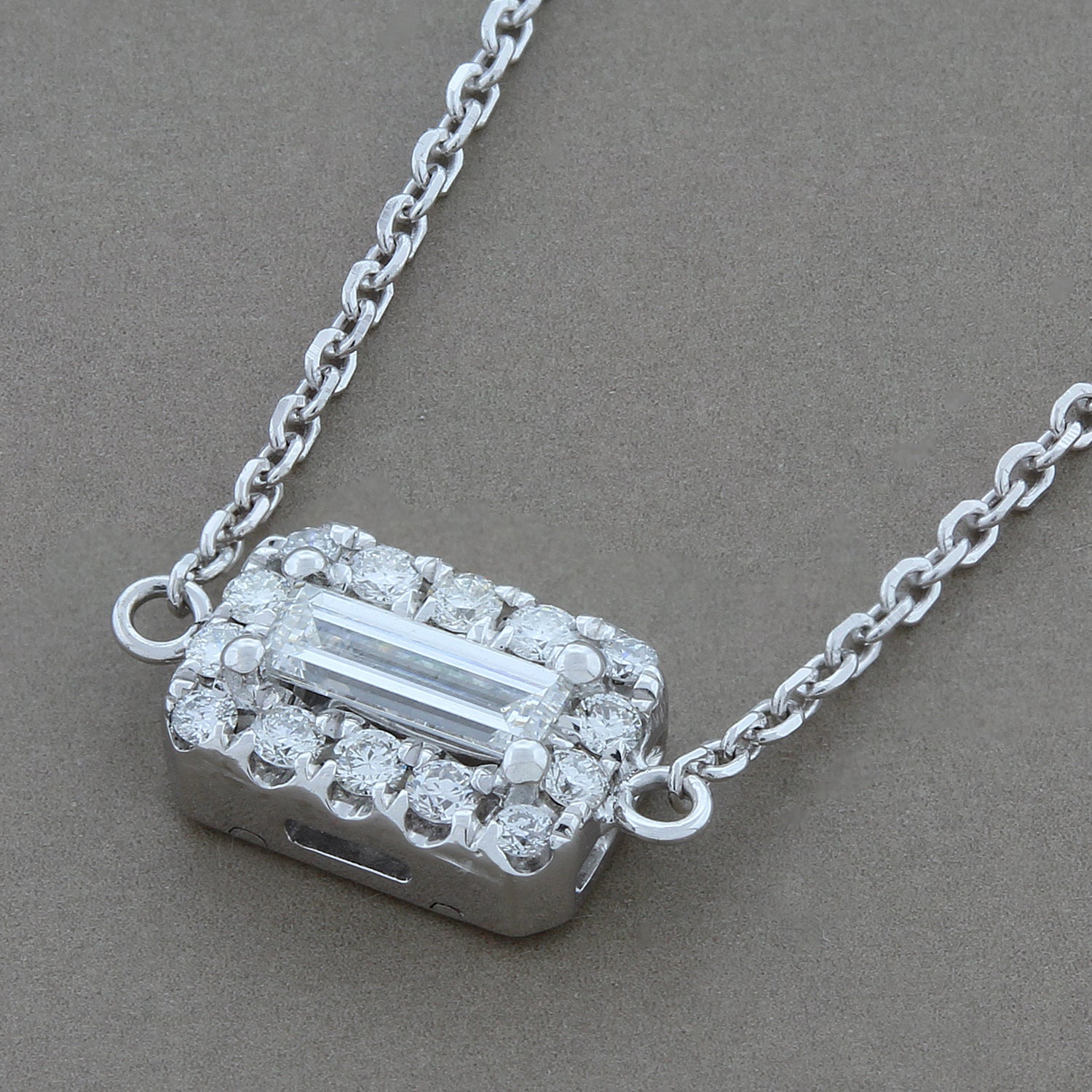 Emerald Cut Diamond Halo Gold Necklace