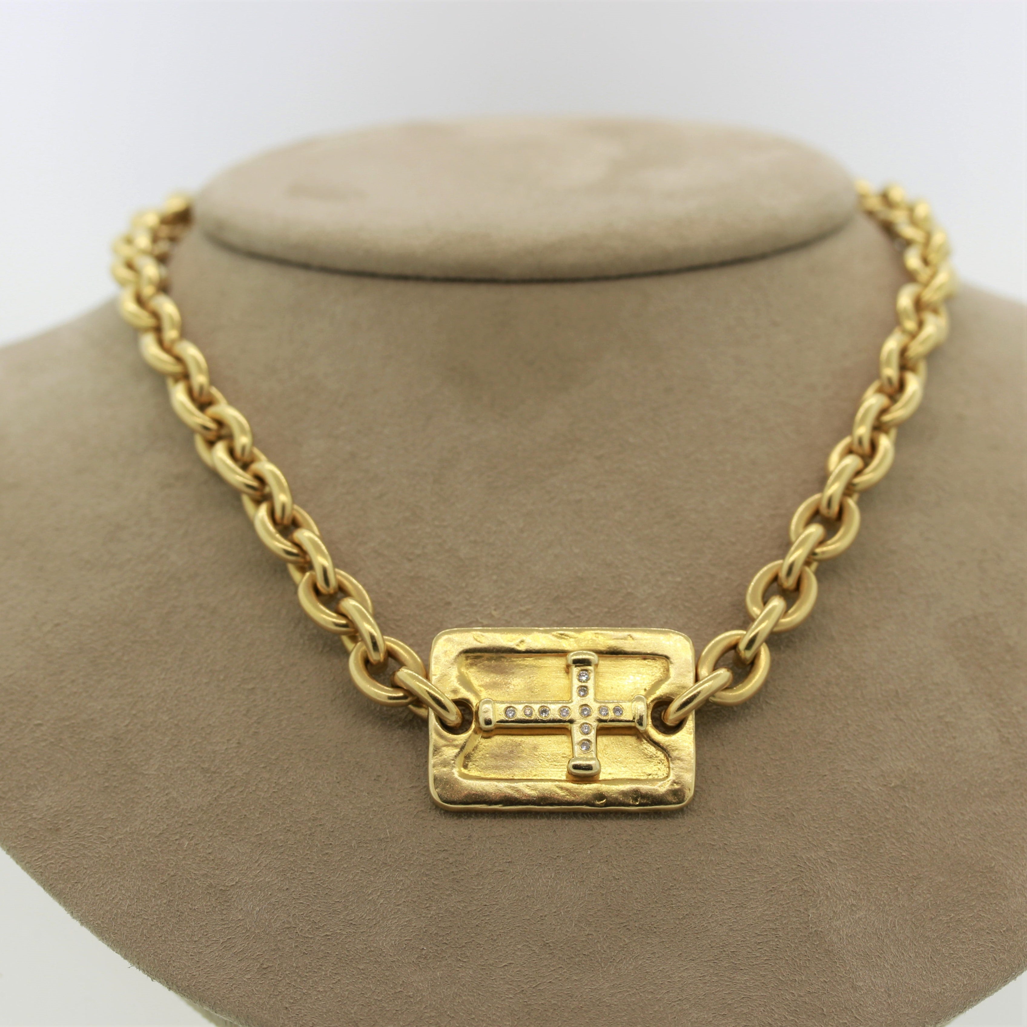 Gold Diamond Cross Chain Necklace