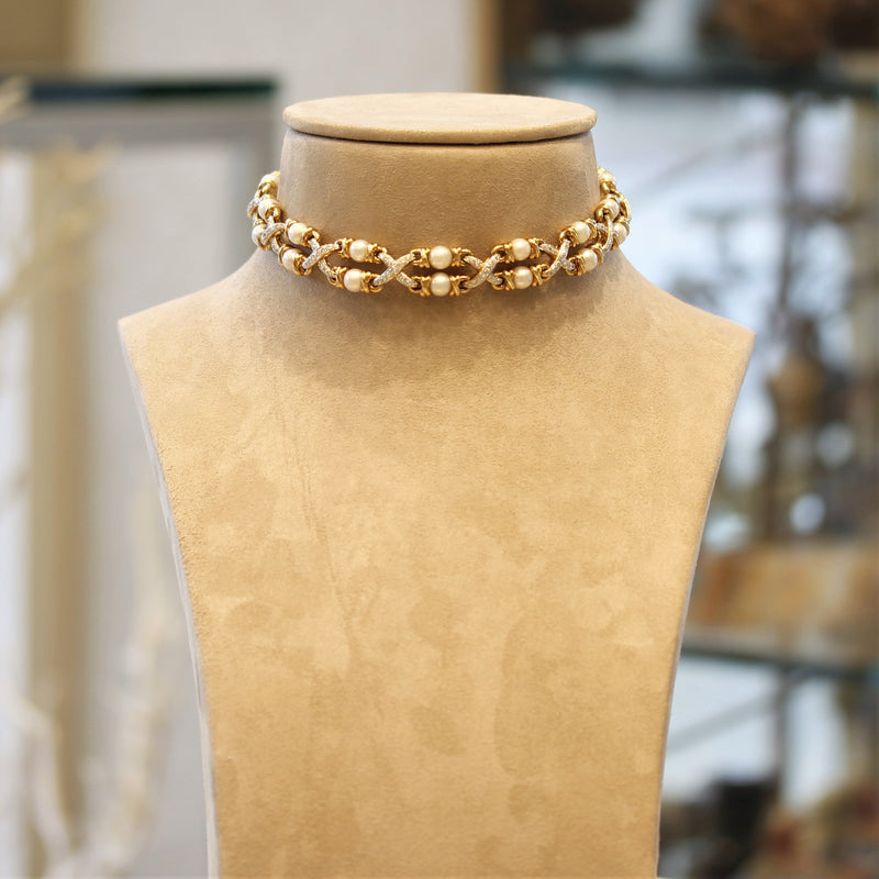 Diamond Pearl Gold Choker Necklace