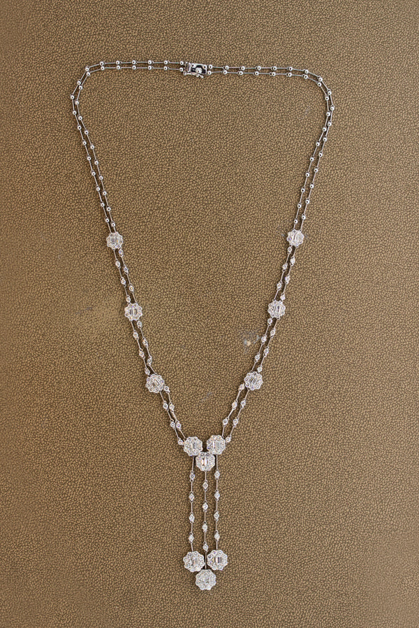 Diamond Drop Gold Double-Strand Necklace