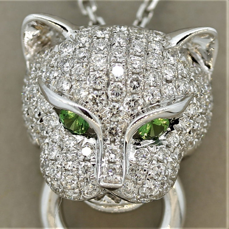 Diamond Tsavorite Gold Panther Tassel Pendant