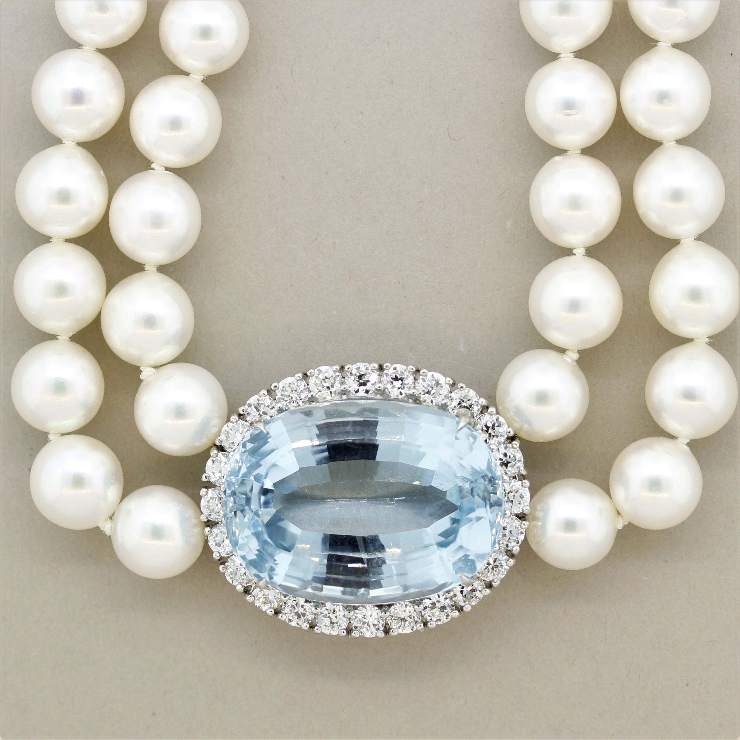 Fine Aquamarine Diamond Akoya Pearl Double-Strand Gold Choker Necklace