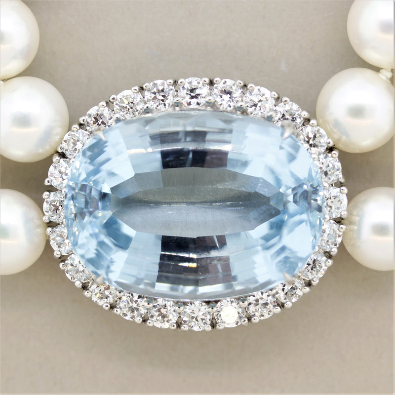 Fine Aquamarine Diamond Akoya Pearl Double-Strand Gold Choker Necklace