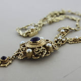 Vintage Antique-Style Amethyst Pearl Gold Drop Necklace