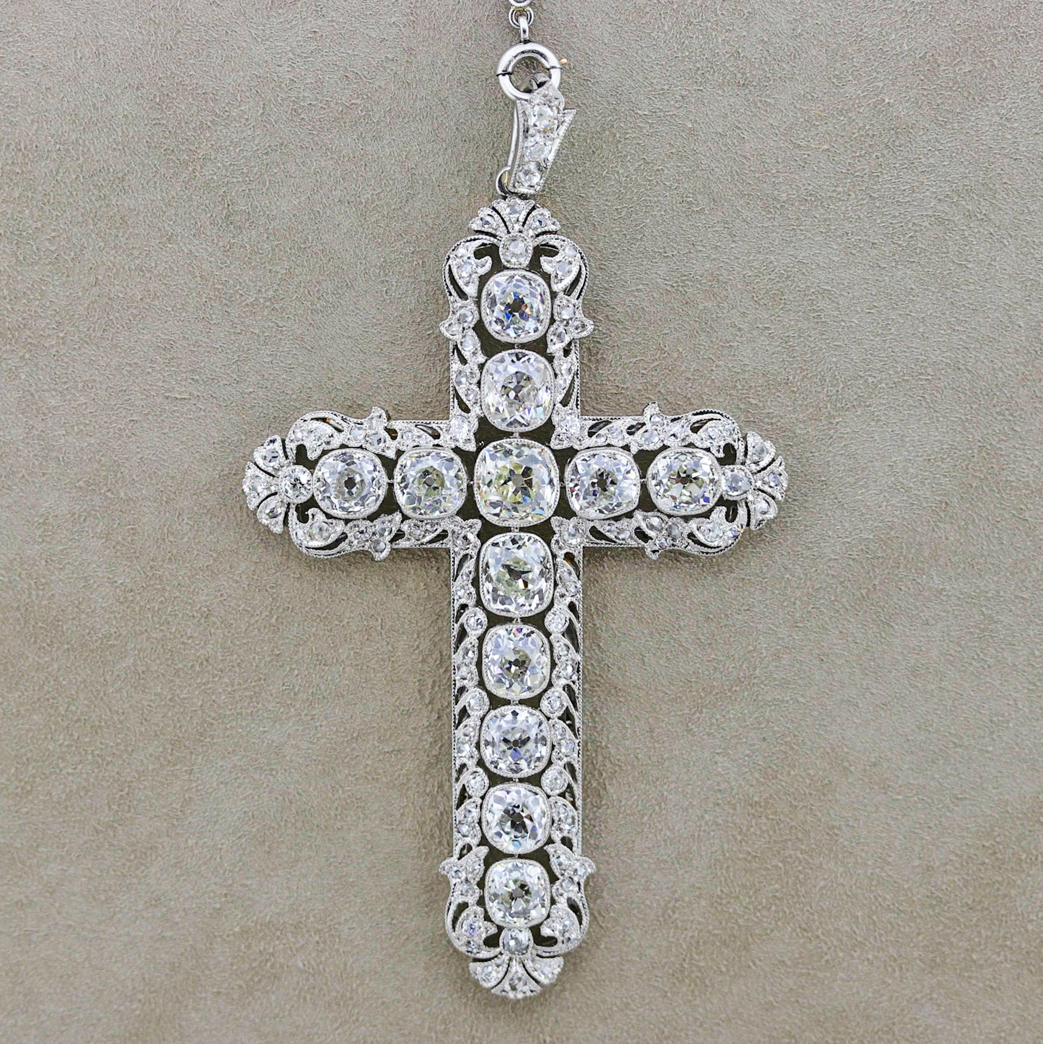 Magnificent Edwardian Diamond Platinum Cross Necklace