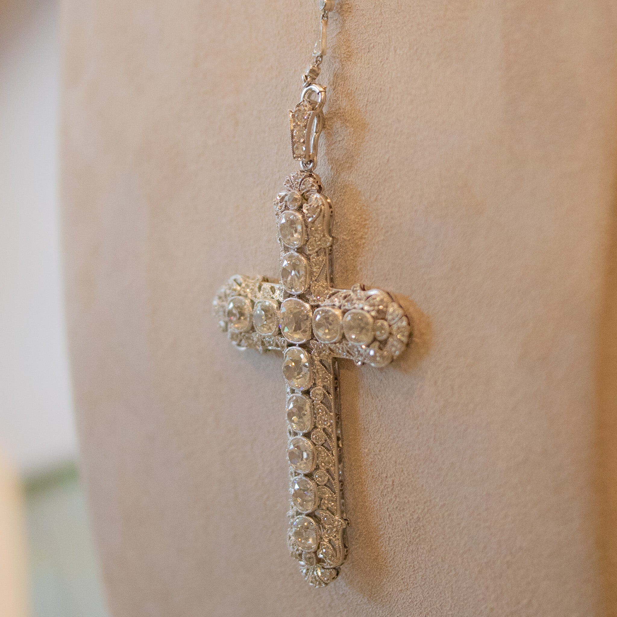 Magnificent Edwardian Diamond Platinum Cross Necklace