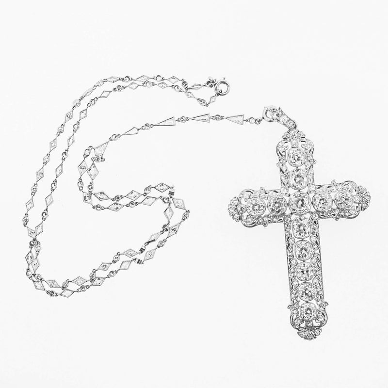 Magnificent Edwardian Diamond Platinum Cross Necklace