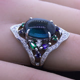 7.32 Carat Cabochon Indicolite Tourmaline Diamond Emerald Sapphire Platinum Ring