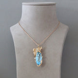 Blue Topaz Diamond Gold Koi Fish Pendant Necklace