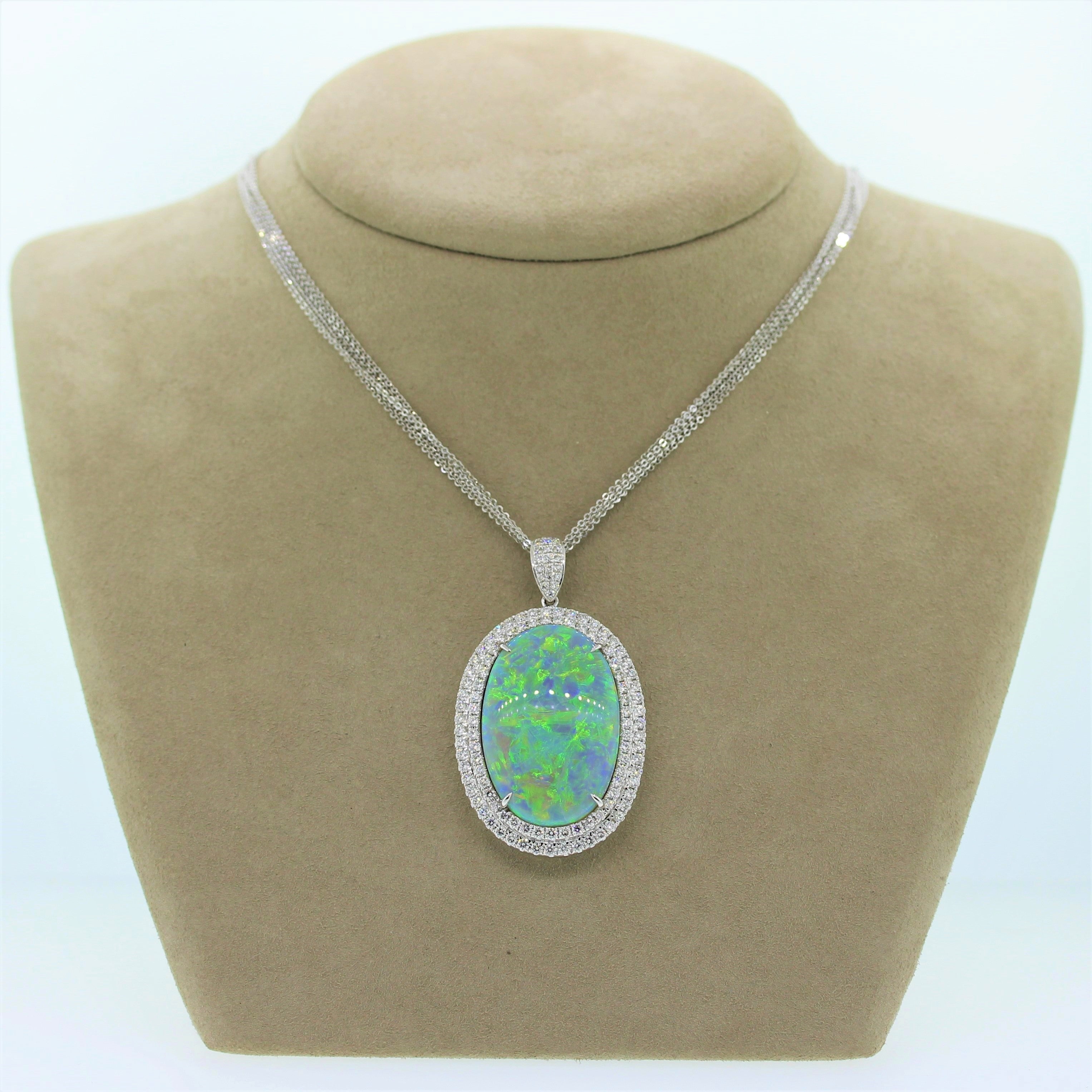 Magnificent Australian Opal Diamond Gold Pendant