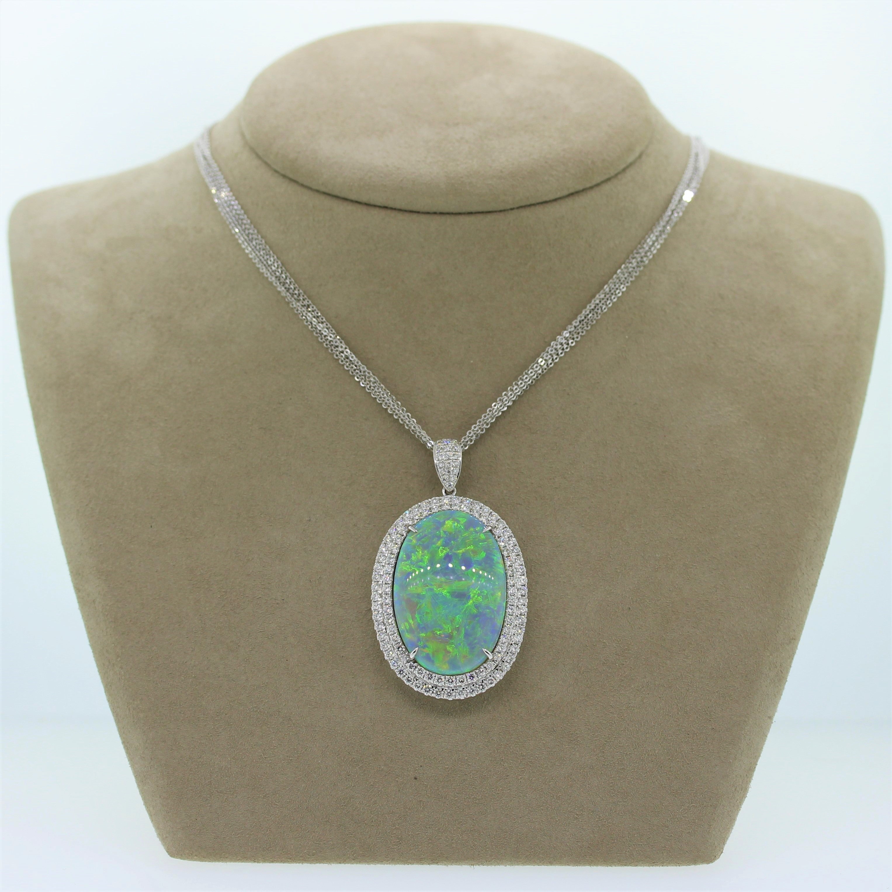 Magnificent Australian Opal Diamond Gold Pendant