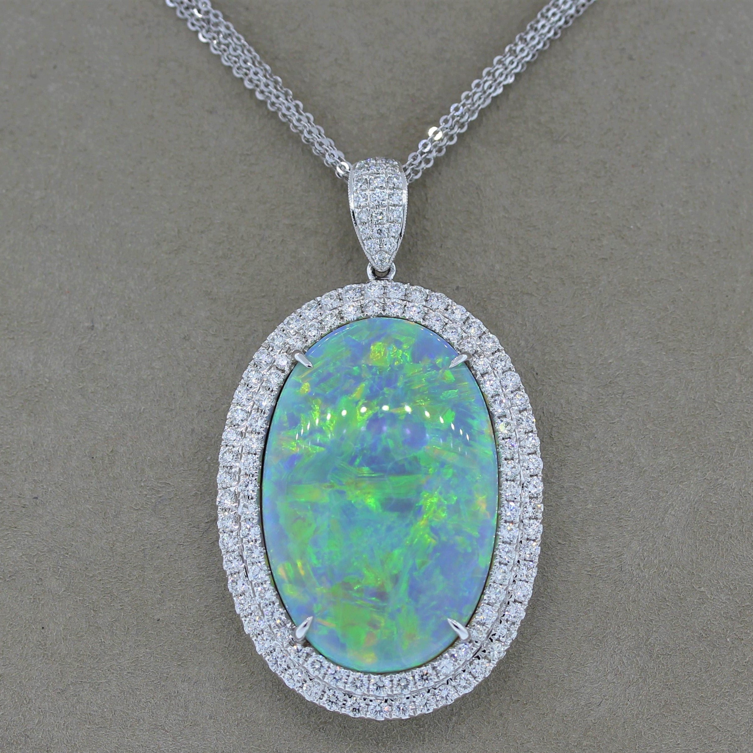 Magnificent Australian Opal Diamond Gold Pendant
