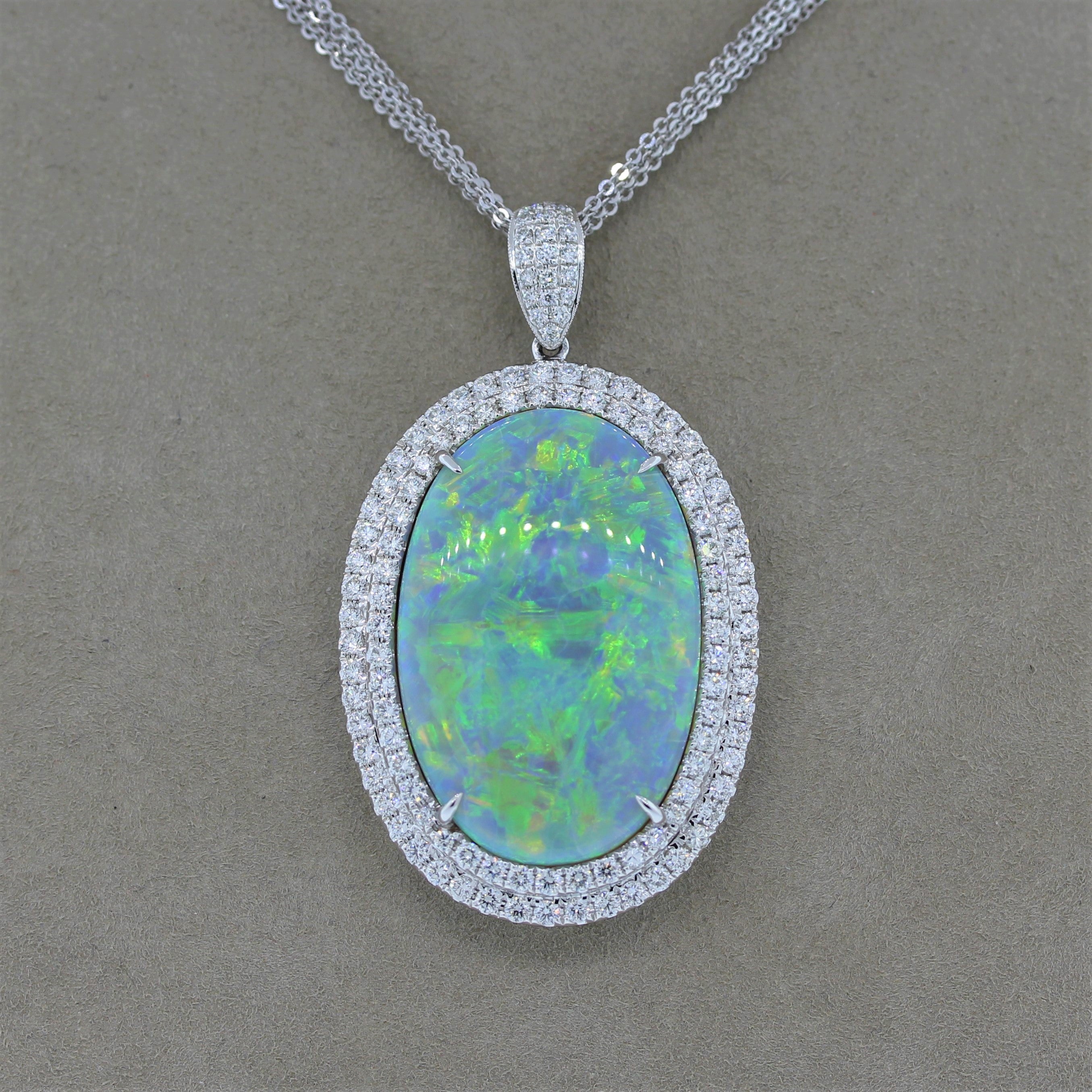 Magnificent Australian Opal Diamond Gold Pendant